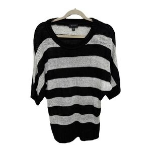 AB Studio Black White Striped Color Block Short Sleeve Sequin Sweater Size XL